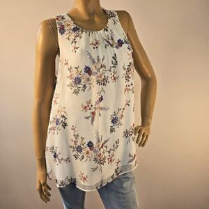 Vince Camuto Floral Sleeveless Chiffon Blouse Size Large